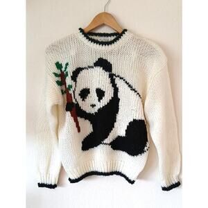 Vintage Nan Dorsey Panda Bear Sweater Open Knit